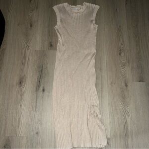 Pink Rose Ribbed Midi Dress XL | Sleeveless Stretch Dress with Slit